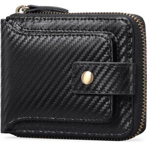 🆕Men's Black Leather Wallet RFID Blocking Zipper Coin Pocket ID Window Genuine